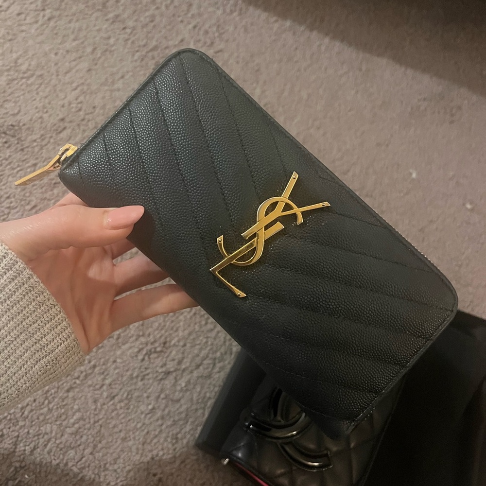 Yves Saint Laurent Black and Gold Quilted Wallet